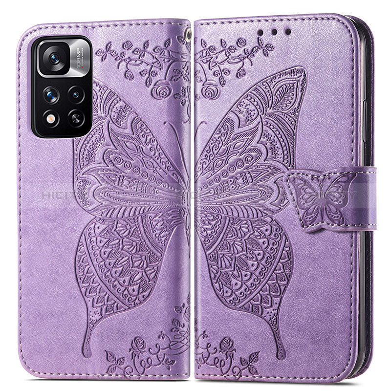 Coque Portefeuille Papillon Livre Cuir Etui Clapet pour Xiaomi Mi 11i 5G (2022) Violet Clair Plus