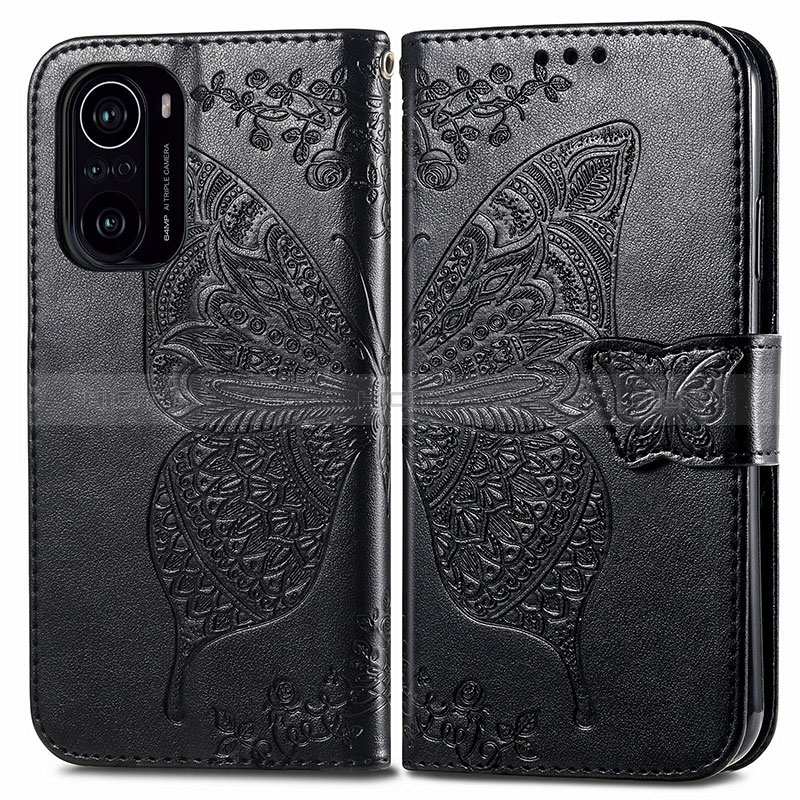 Coque Portefeuille Papillon Livre Cuir Etui Clapet pour Xiaomi Mi 11i 5G Noir Plus