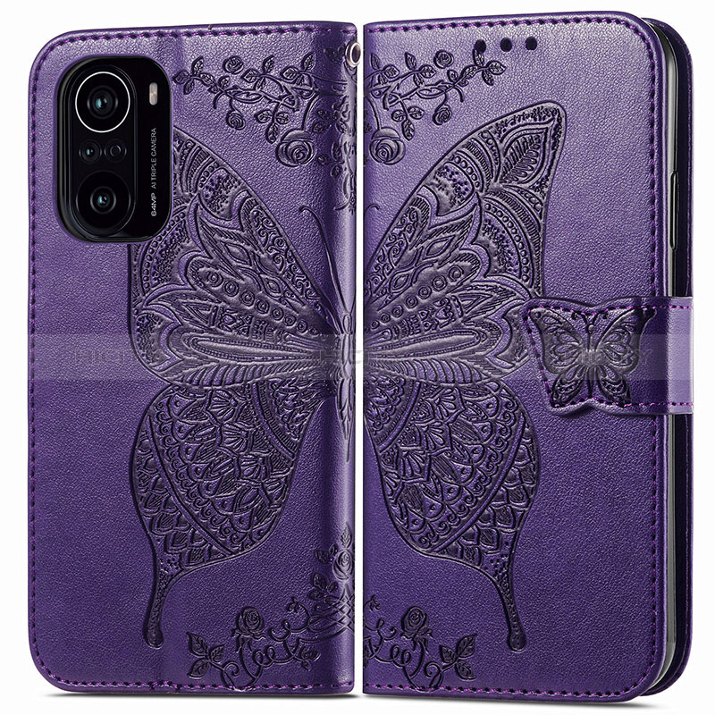 Coque Portefeuille Papillon Livre Cuir Etui Clapet pour Xiaomi Mi 11i 5G Violet Plus