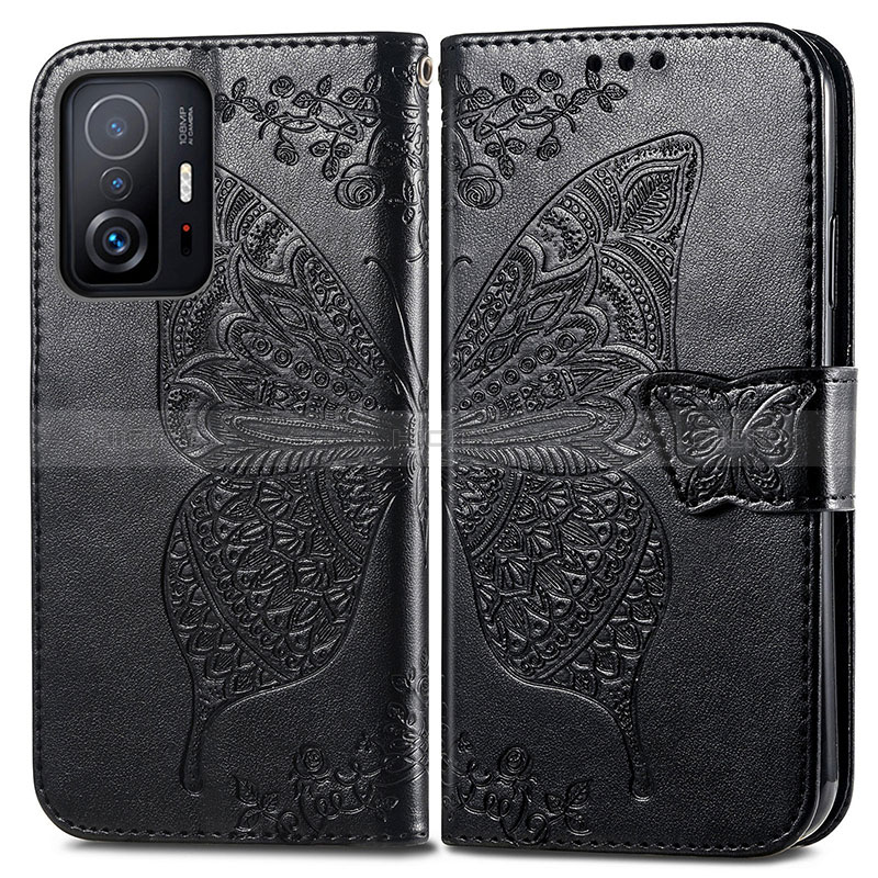 Coque Portefeuille Papillon Livre Cuir Etui Clapet pour Xiaomi Mi 11T 5G Noir Plus