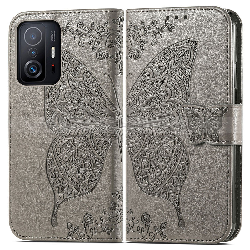 Coque Portefeuille Papillon Livre Cuir Etui Clapet pour Xiaomi Mi 11T Pro 5G Gris Plus