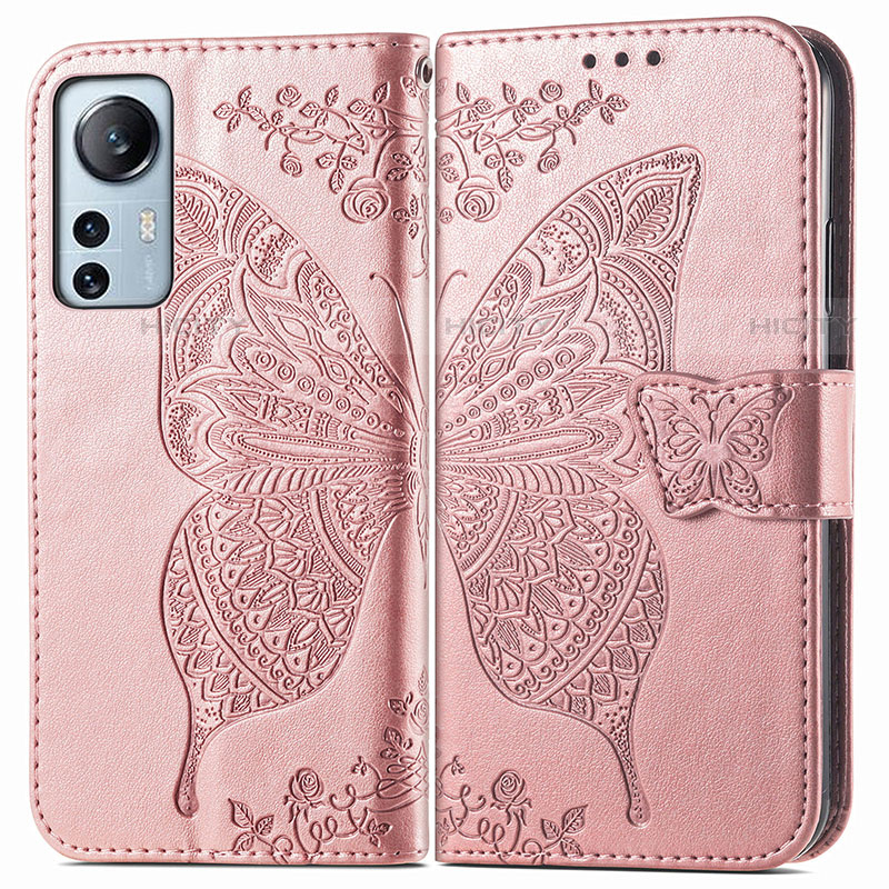 Coque Portefeuille Papillon Livre Cuir Etui Clapet pour Xiaomi Mi 12 Pro 5G Rose Plus