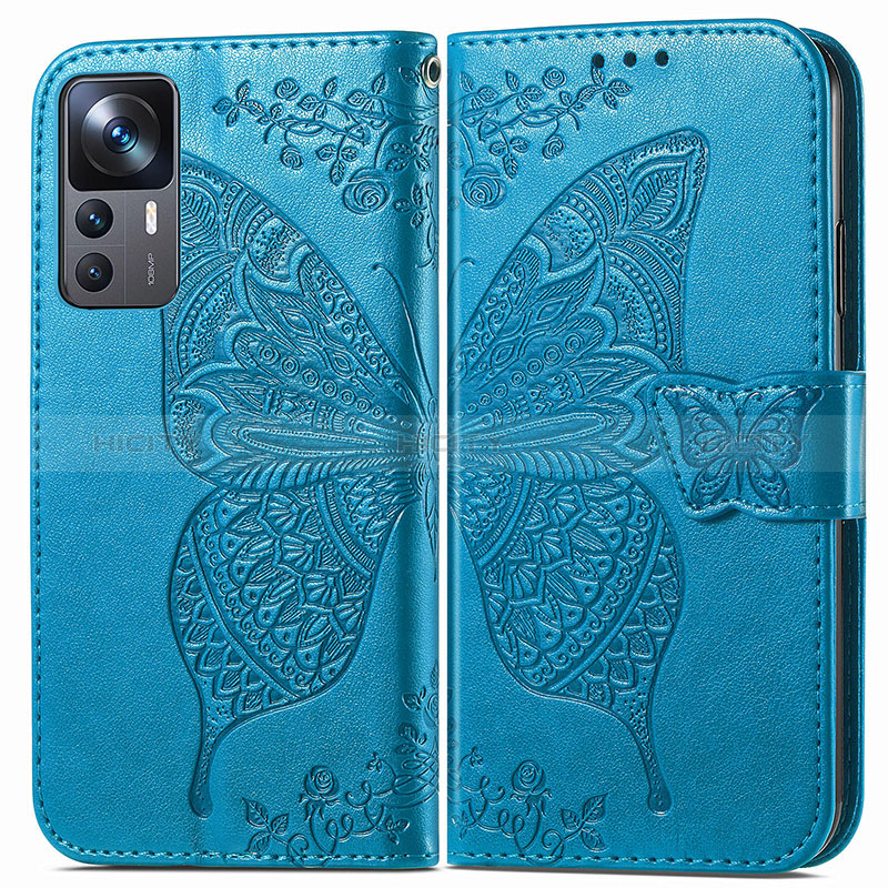 Coque Portefeuille Papillon Livre Cuir Etui Clapet pour Xiaomi Mi 12T Pro 5G Bleu Plus