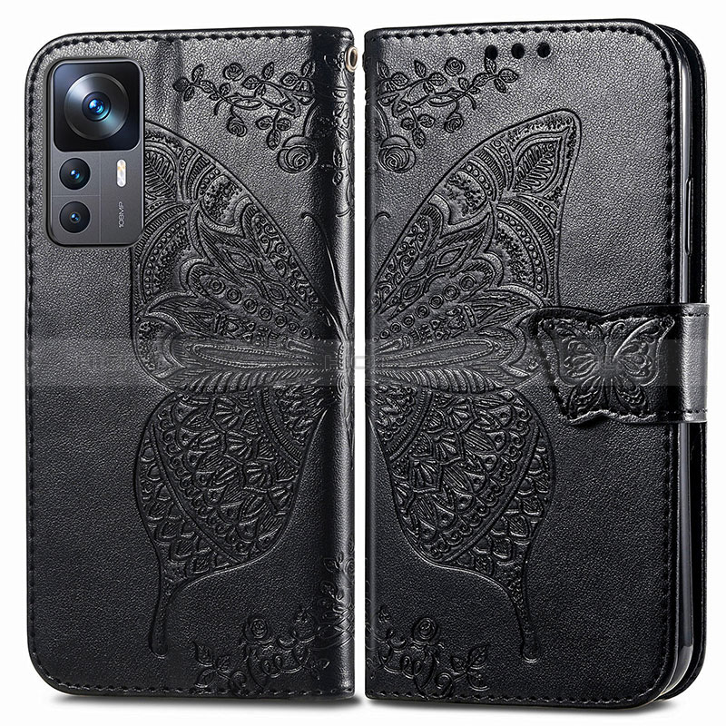 Coque Portefeuille Papillon Livre Cuir Etui Clapet pour Xiaomi Mi 12T Pro 5G Noir Plus