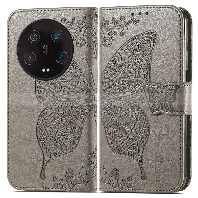 Coque Portefeuille Papillon Livre Cuir Etui Clapet pour Xiaomi Mi 13 Ultra 5G Gris Plus