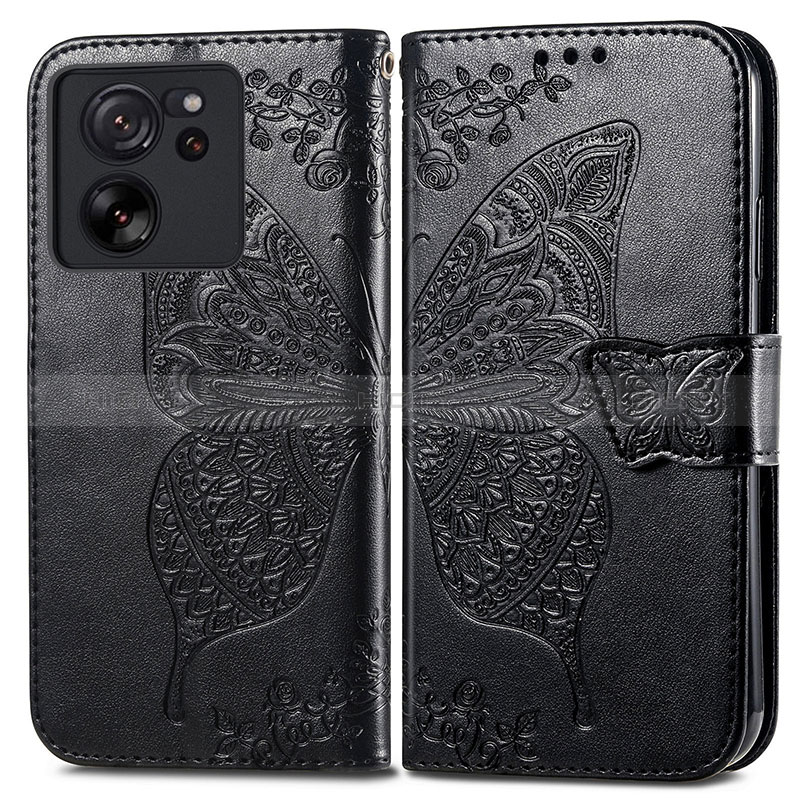 Coque Portefeuille Papillon Livre Cuir Etui Clapet pour Xiaomi Mi 13T 5G Noir Plus