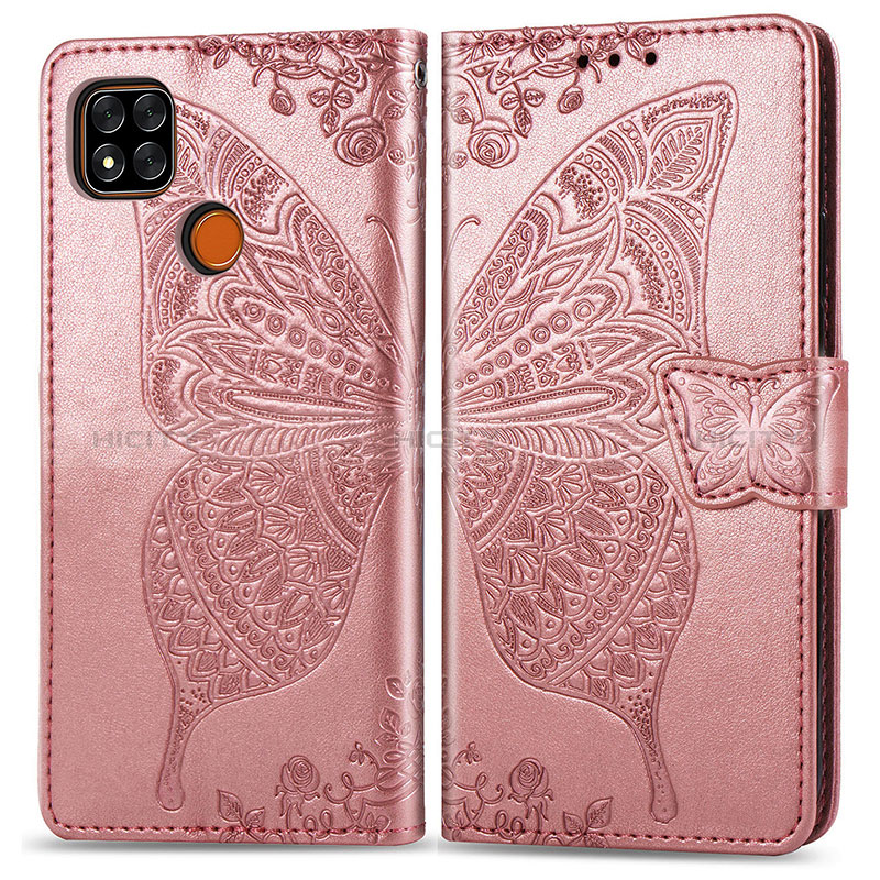 Coque Portefeuille Papillon Livre Cuir Etui Clapet pour Xiaomi POCO C3 Rose Plus