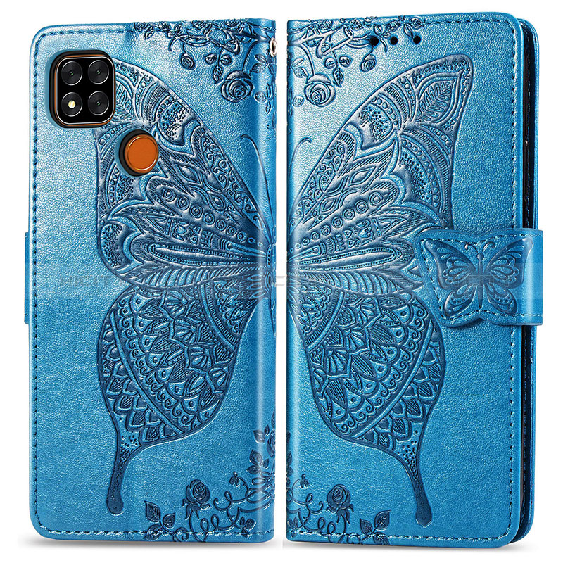 Coque Portefeuille Papillon Livre Cuir Etui Clapet pour Xiaomi POCO C31 Bleu Plus