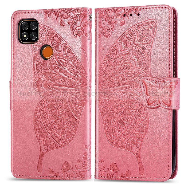 Coque Portefeuille Papillon Livre Cuir Etui Clapet pour Xiaomi POCO C31 Rose Rouge Plus