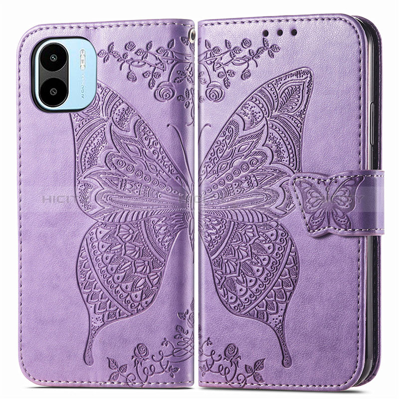 Coque Portefeuille Papillon Livre Cuir Etui Clapet pour Xiaomi Poco C50 Violet Clair Plus