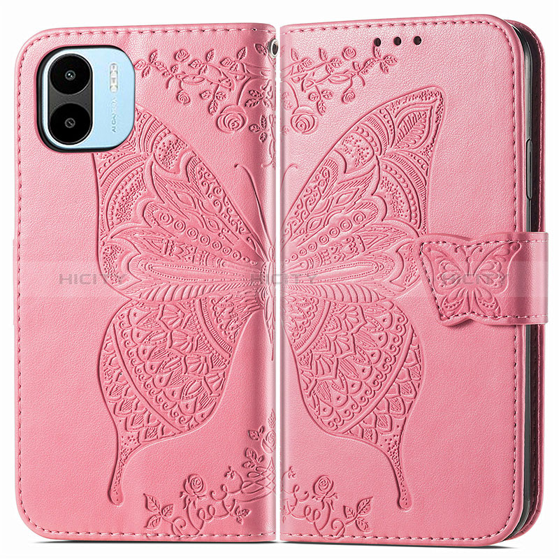 Coque Portefeuille Papillon Livre Cuir Etui Clapet pour Xiaomi Poco C51 Rose Rouge Plus