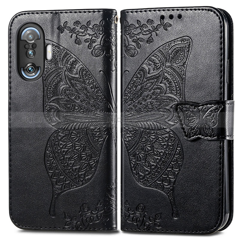 Coque Portefeuille Papillon Livre Cuir Etui Clapet pour Xiaomi Poco F3 GT 5G Noir Plus