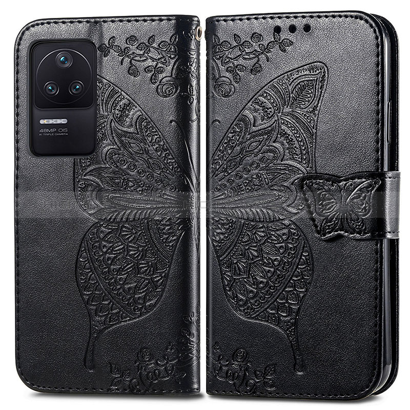 Coque Portefeuille Papillon Livre Cuir Etui Clapet pour Xiaomi Poco F4 5G Noir Plus