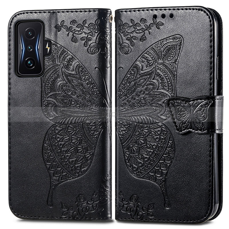 Coque Portefeuille Papillon Livre Cuir Etui Clapet pour Xiaomi Poco F4 GT 5G Noir Plus