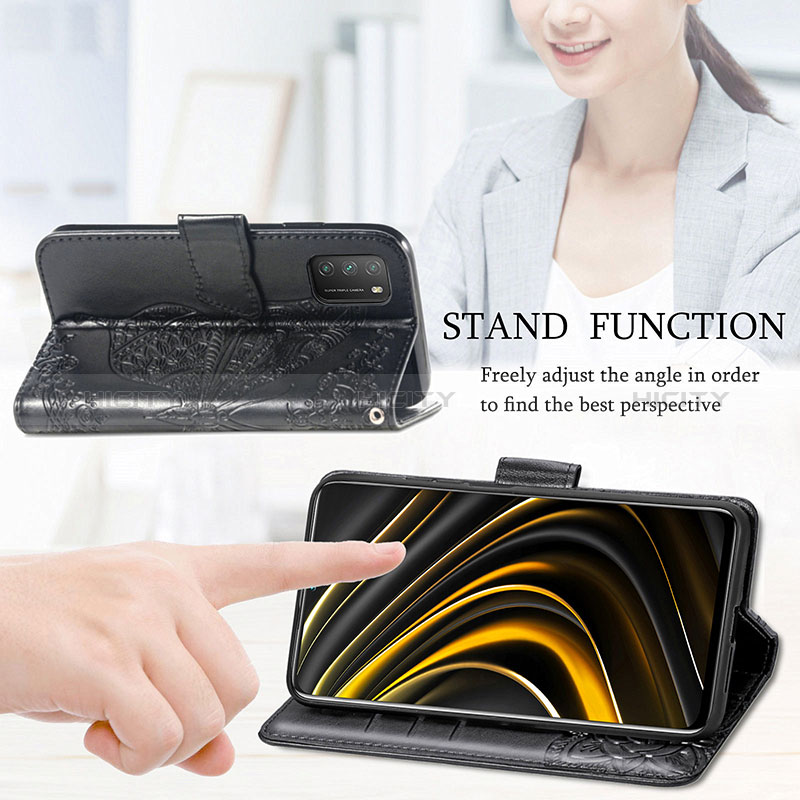 Coque Portefeuille Papillon Livre Cuir Etui Clapet pour Xiaomi Poco M3 Plus