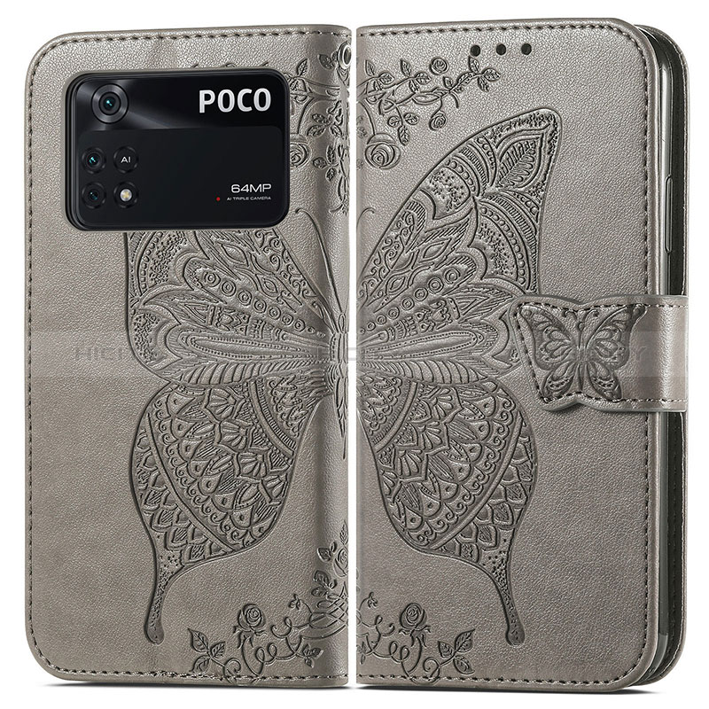 Coque Portefeuille Papillon Livre Cuir Etui Clapet pour Xiaomi Poco M4 Pro 4G Plus