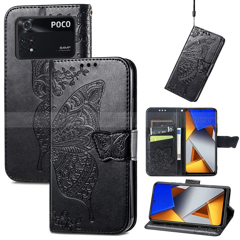 Coque Portefeuille Papillon Livre Cuir Etui Clapet pour Xiaomi Poco M4 Pro 4G Plus