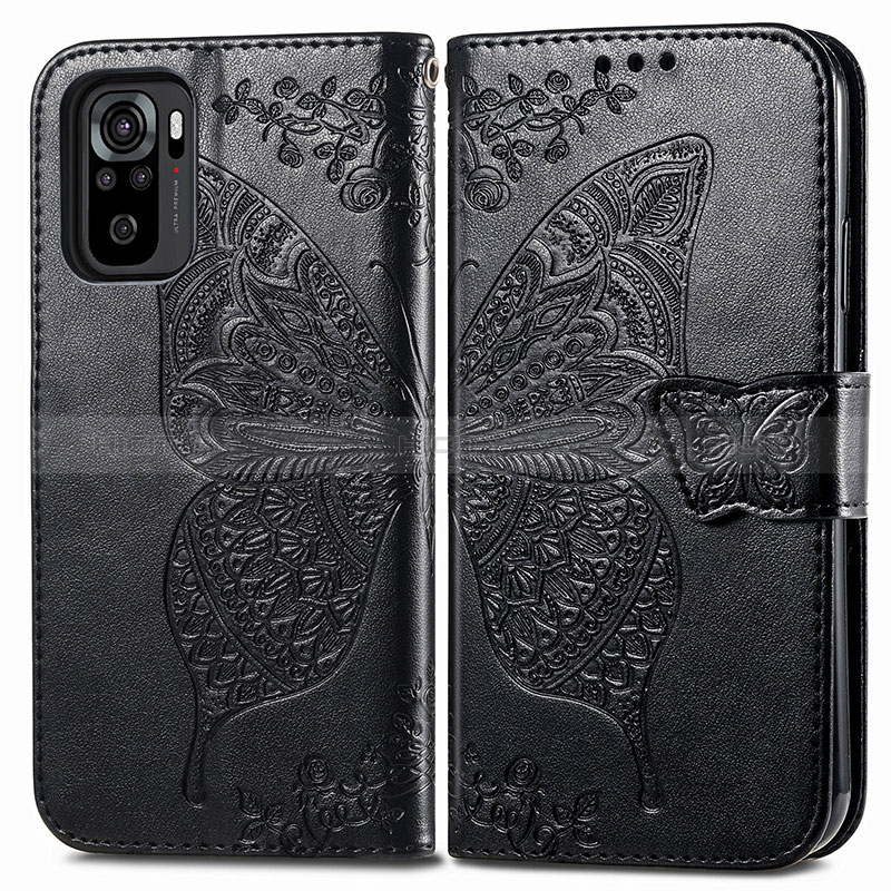 Coque Portefeuille Papillon Livre Cuir Etui Clapet pour Xiaomi Poco M5S Noir Plus