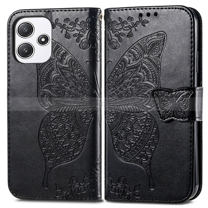 Coque Portefeuille Papillon Livre Cuir Etui Clapet pour Xiaomi Poco M6 Pro 5G Noir Plus