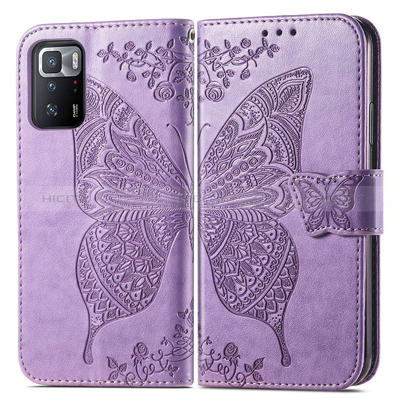 Coque Portefeuille Papillon Livre Cuir Etui Clapet pour Xiaomi Poco X3 GT 5G Violet Clair Plus