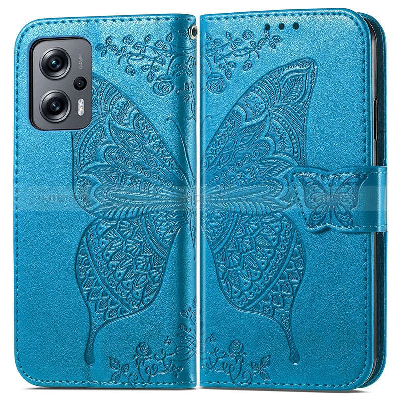 Coque Portefeuille Papillon Livre Cuir Etui Clapet pour Xiaomi Poco X4 GT 5G Bleu Plus