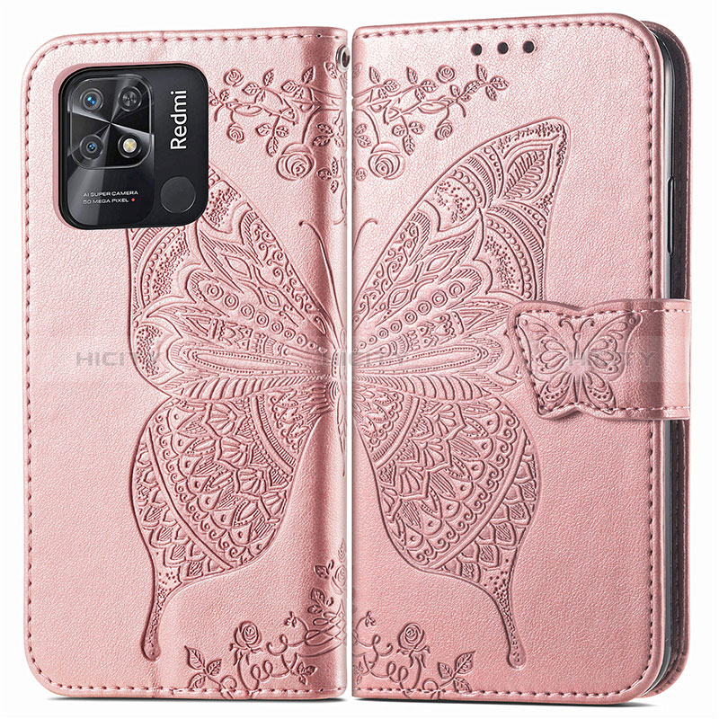 Coque Portefeuille Papillon Livre Cuir Etui Clapet pour Xiaomi Redmi 10 India Rose Plus