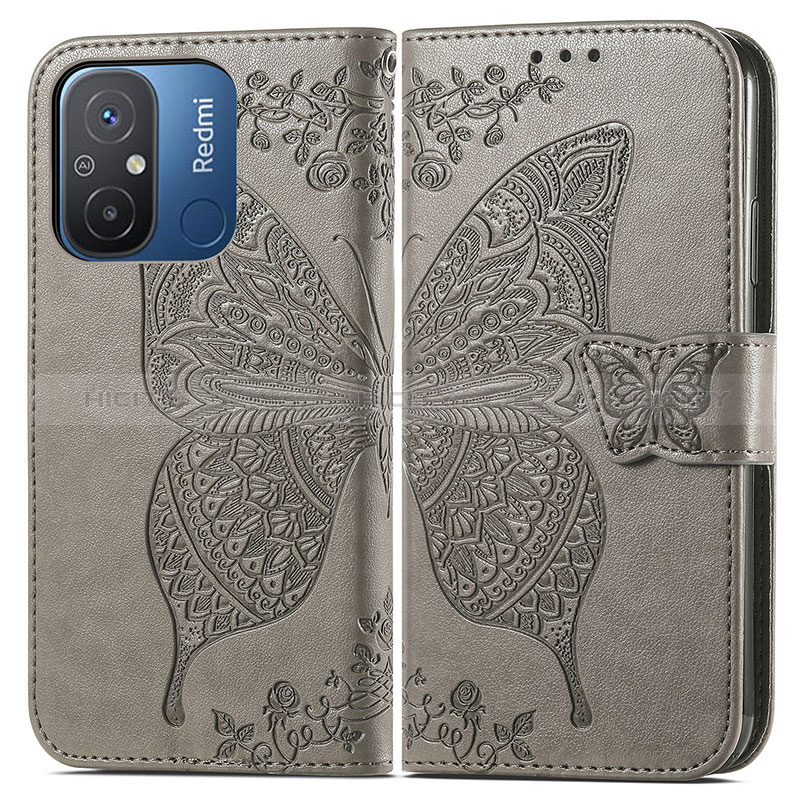 Coque Portefeuille Papillon Livre Cuir Etui Clapet pour Xiaomi Redmi 11A 4G Gris Plus