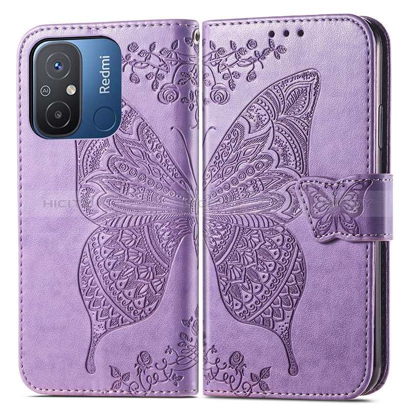 Coque Portefeuille Papillon Livre Cuir Etui Clapet pour Xiaomi Redmi 11A 4G Violet Clair Plus