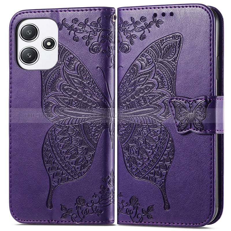 Coque Portefeuille Papillon Livre Cuir Etui Clapet pour Xiaomi Redmi 12 5G Violet Plus