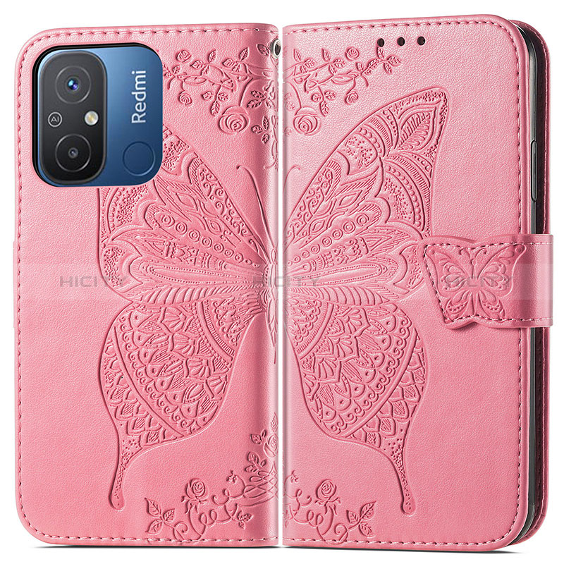 Coque Portefeuille Papillon Livre Cuir Etui Clapet pour Xiaomi Redmi 12C 4G Rose Rouge Plus