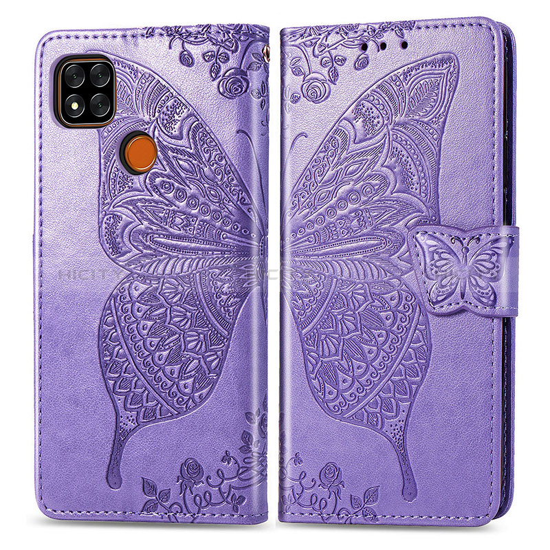 Coque Portefeuille Papillon Livre Cuir Etui Clapet pour Xiaomi Redmi 9C NFC Violet Clair Plus