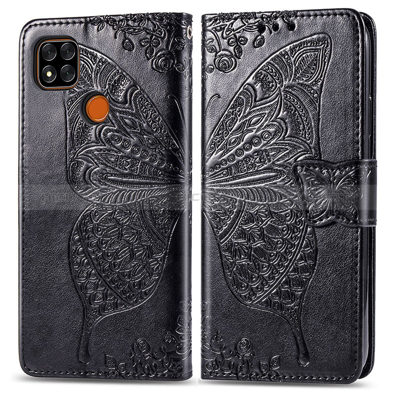 Coque Portefeuille Papillon Livre Cuir Etui Clapet pour Xiaomi Redmi 9C Noir Plus