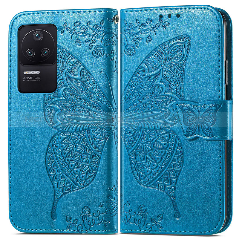 Coque Portefeuille Papillon Livre Cuir Etui Clapet pour Xiaomi Redmi K40S 5G Bleu Plus