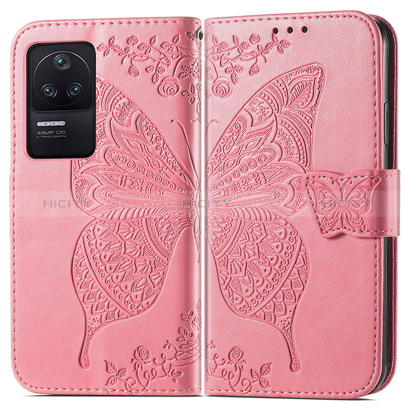 Coque Portefeuille Papillon Livre Cuir Etui Clapet pour Xiaomi Redmi K40S 5G Rose Rouge Plus