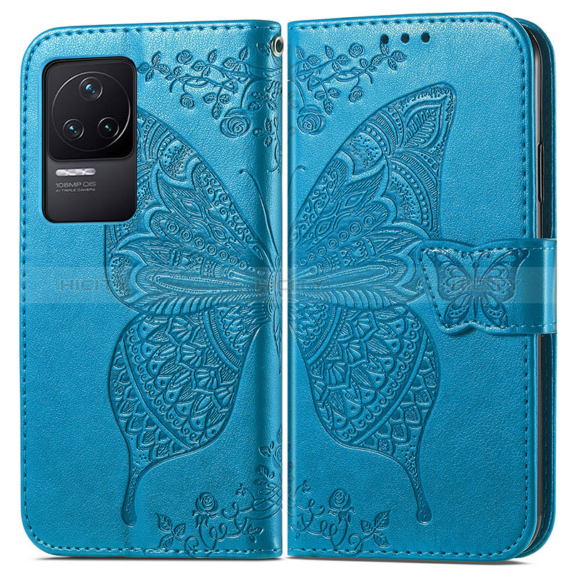 Coque Portefeuille Papillon Livre Cuir Etui Clapet pour Xiaomi Redmi K50 5G Bleu Plus