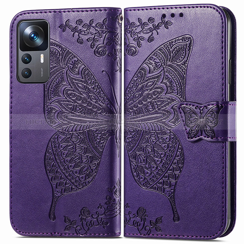 Coque Portefeuille Papillon Livre Cuir Etui Clapet pour Xiaomi Redmi K50 Ultra 5G Violet Plus