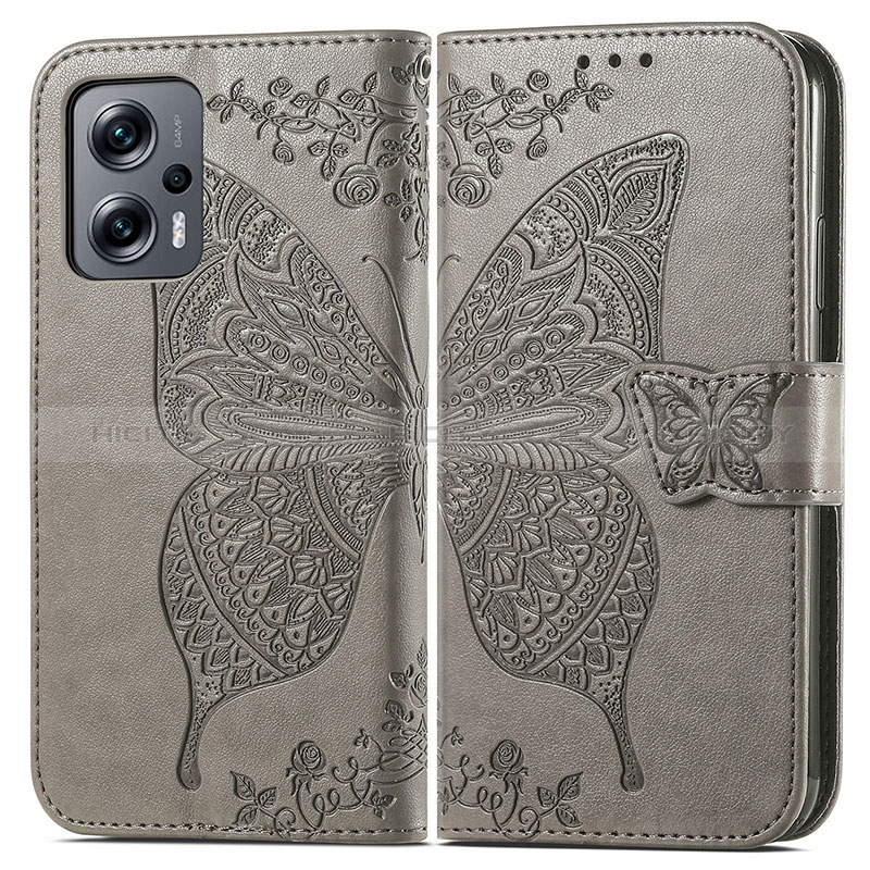 Coque Portefeuille Papillon Livre Cuir Etui Clapet pour Xiaomi Redmi K50i 5G Gris Plus