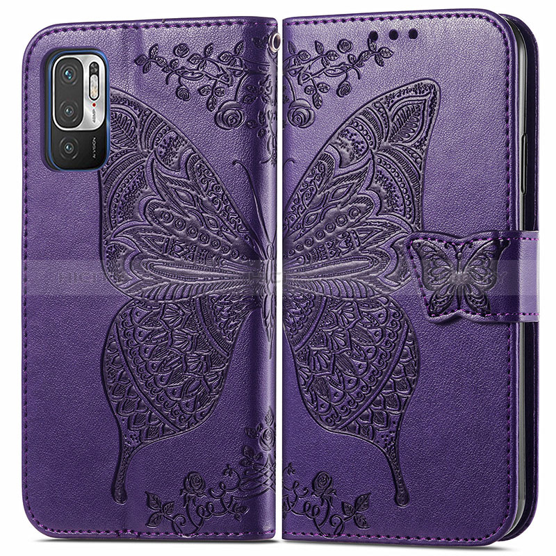 Coque Portefeuille Papillon Livre Cuir Etui Clapet pour Xiaomi Redmi Note 10 5G Violet Plus