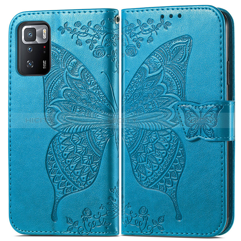 Coque Portefeuille Papillon Livre Cuir Etui Clapet pour Xiaomi Redmi Note 10 Pro 5G Bleu Plus