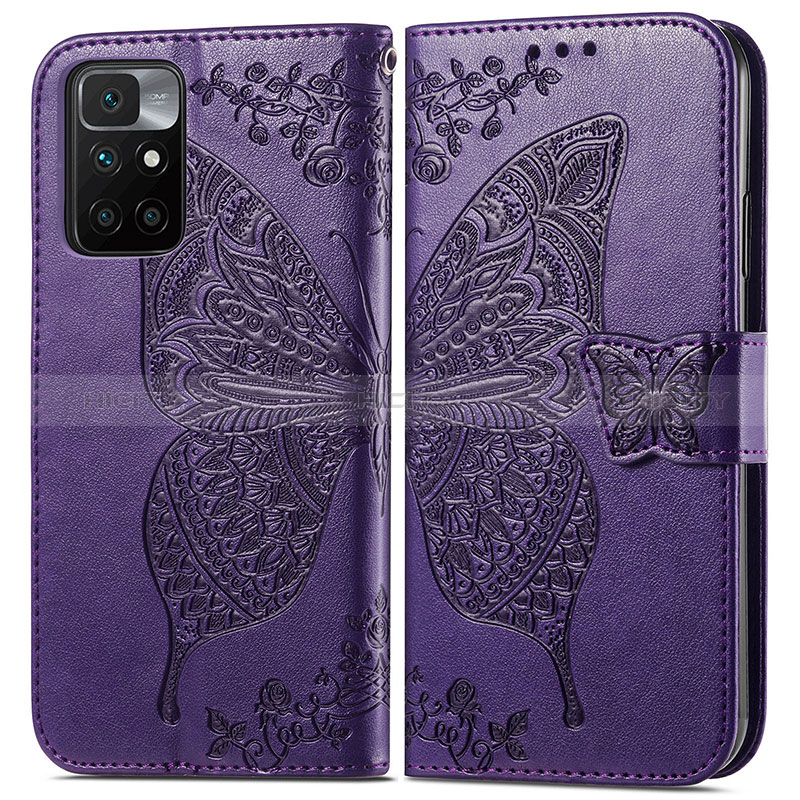 Coque Portefeuille Papillon Livre Cuir Etui Clapet pour Xiaomi Redmi Note 11 4G (2021) Violet Plus