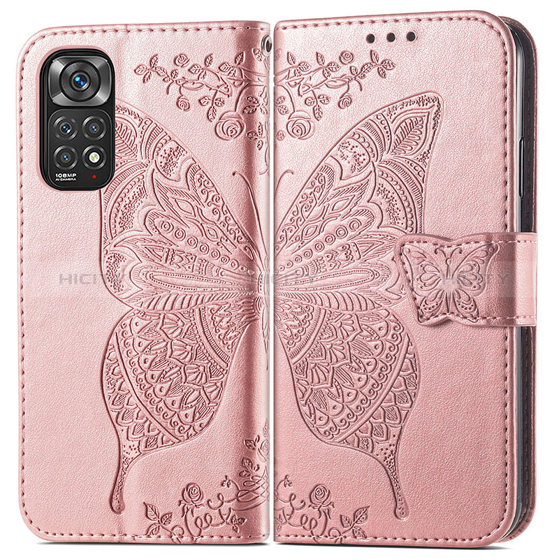 Coque Portefeuille Papillon Livre Cuir Etui Clapet pour Xiaomi Redmi Note 11 Pro 5G Rose Plus