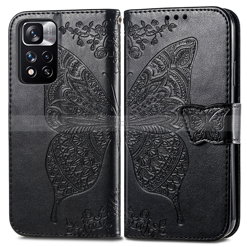 Coque Portefeuille Papillon Livre Cuir Etui Clapet pour Xiaomi Redmi Note 11 Pro+ Plus 5G Noir Plus