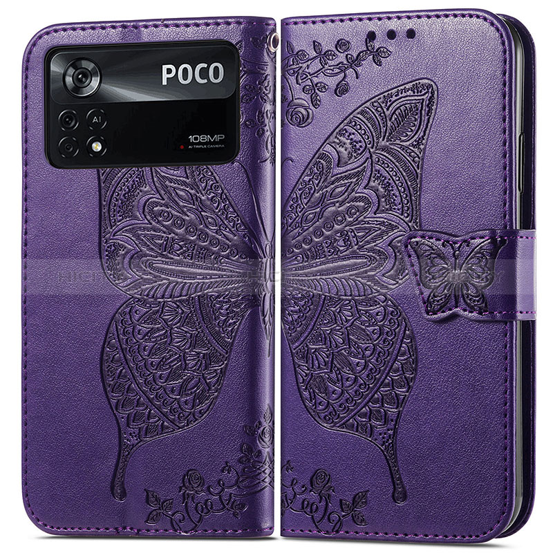 Coque Portefeuille Papillon Livre Cuir Etui Clapet pour Xiaomi Redmi Note 11E Pro 5G Violet Plus