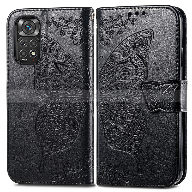 Coque Portefeuille Papillon Livre Cuir Etui Clapet pour Xiaomi Redmi Note 11S 4G Noir Plus