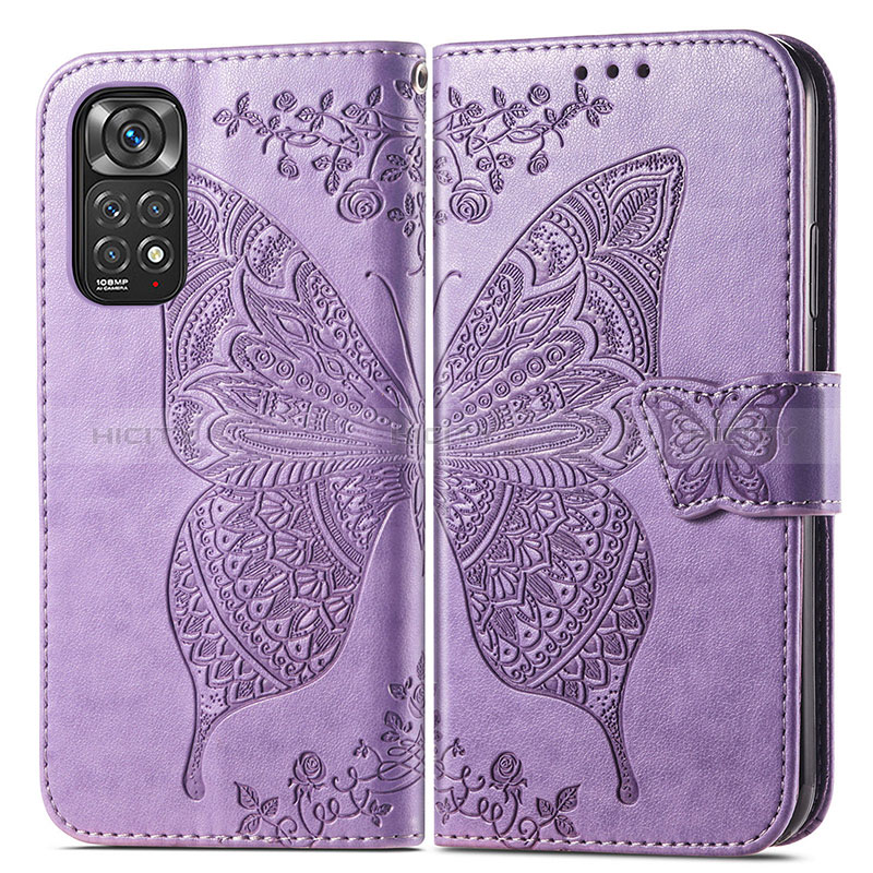 Coque Portefeuille Papillon Livre Cuir Etui Clapet pour Xiaomi Redmi Note 11S 4G Violet Clair Plus