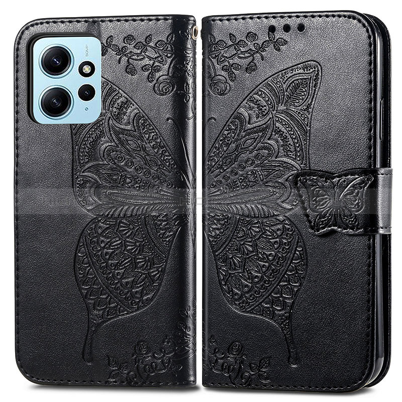 Coque Portefeuille Papillon Livre Cuir Etui Clapet pour Xiaomi Redmi Note 12 4G Noir Plus