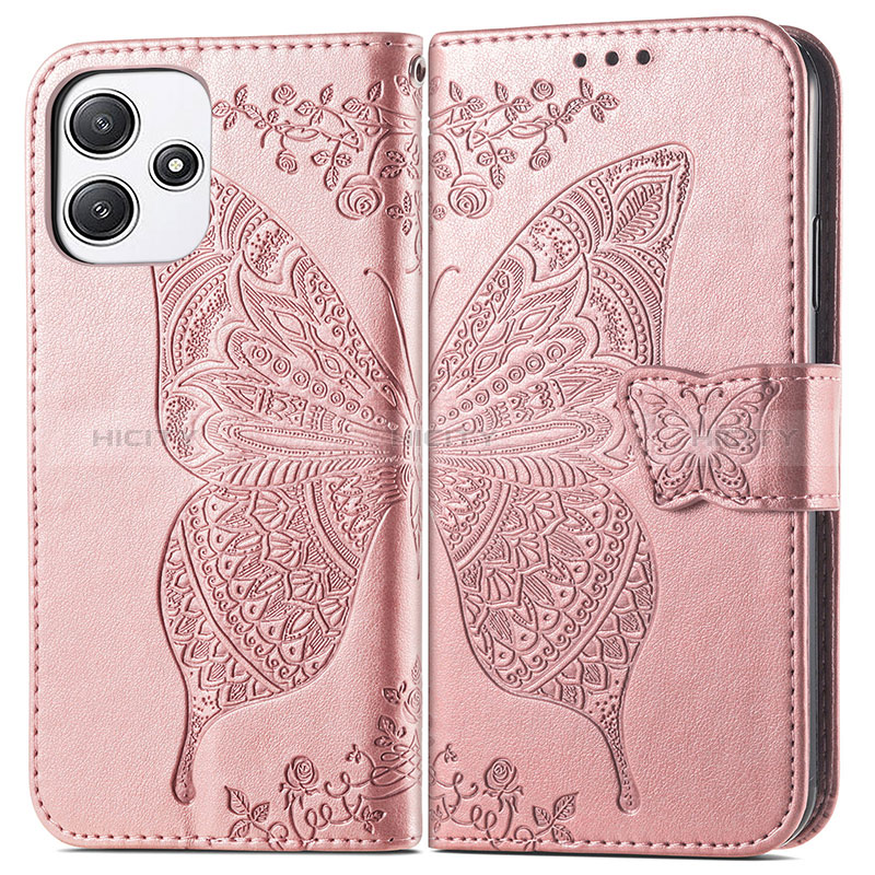 Coque Portefeuille Papillon Livre Cuir Etui Clapet pour Xiaomi Redmi Note 12R 5G Or Rose Plus