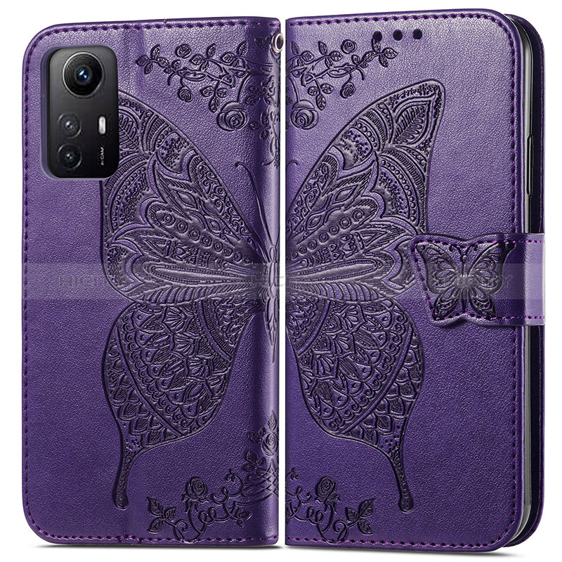 Coque Portefeuille Papillon Livre Cuir Etui Clapet pour Xiaomi Redmi Note 12S Violet Plus