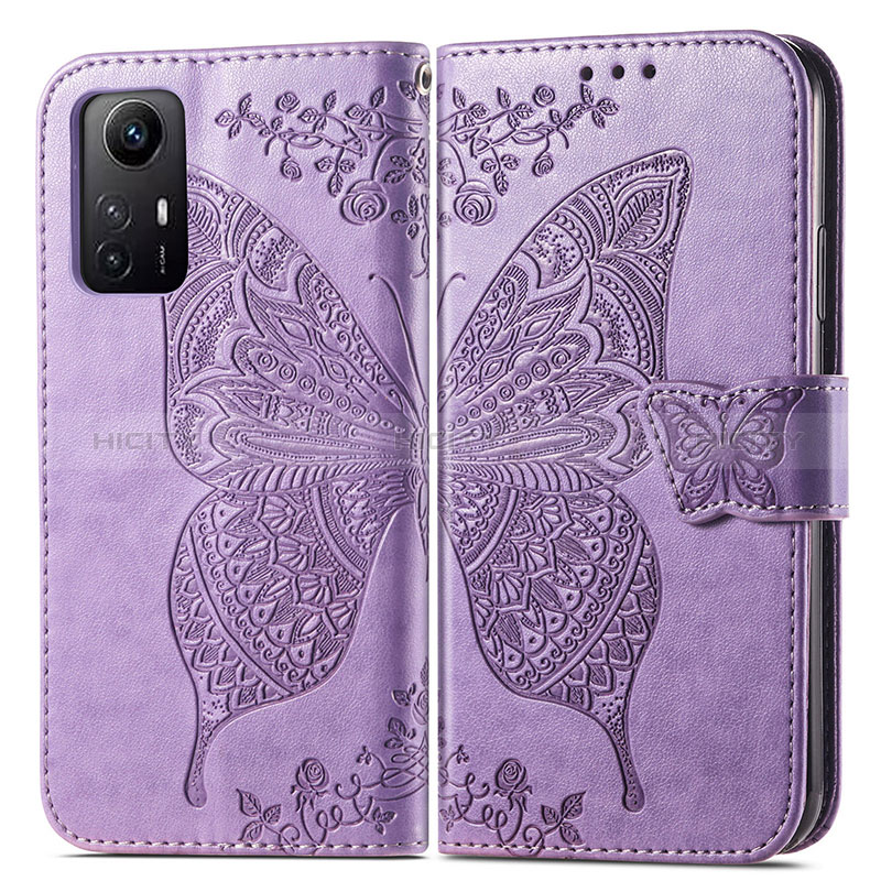 Coque Portefeuille Papillon Livre Cuir Etui Clapet pour Xiaomi Redmi Note 12S Violet Clair Plus