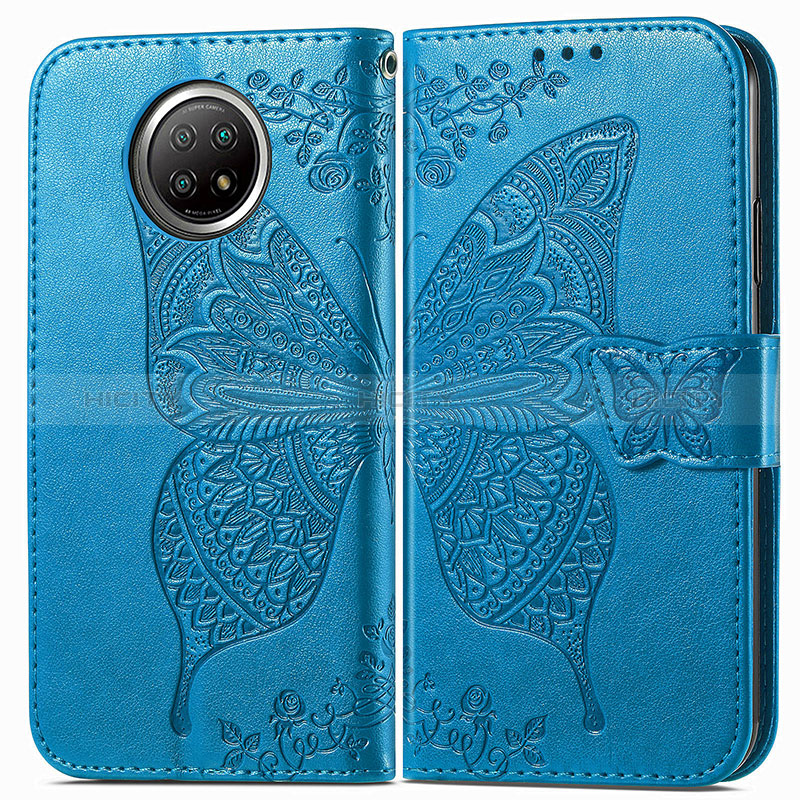 Coque Portefeuille Papillon Livre Cuir Etui Clapet pour Xiaomi Redmi Note 9 5G Bleu Plus